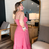 Cherry Blossom Bow Gingham Midi Dress - Red