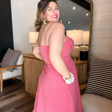 Cherry Blossom Bow Gingham Midi Dress - Red