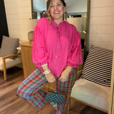 Bold In Bloom Button Down Shirt - Fuchsia