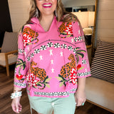 Pink Palms Knit Pullover Top