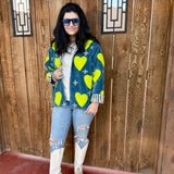 Chapman Embroidered Jacket - Dark Teal + Neon Yellow