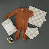 Taupe Checkered Muslin Bib