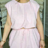 Girly Gingham Bubble Mini Skirt - Pink