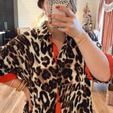 Red Glory Leopard Button Down Top