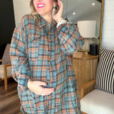 Vintage Teal Oversized Plaid Top