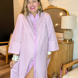 The Daily Button Up Striped Maxi Dress - Orchid