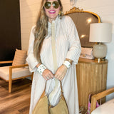 The Daily Button Up Striped Maxi Dress - Tan
