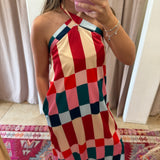 Peppermint Checkered Maxi Halter Dress