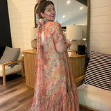 Vintage Bloom Ruffle Midi Dress