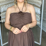 Maison Flower Halter Maxi Dress - Chocolate