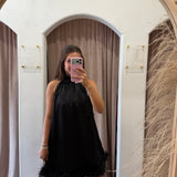 Midnight Feathers Mini Dress