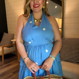 Tea Party Polka Dot Halter Dress - Blue