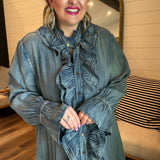 A Ruffle In Time Denim Dress