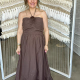 Maison Flower Halter Maxi Dress - Chocolate