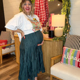 Pleated Hour 3-Tiered Maxi Skirt - Hunter Green