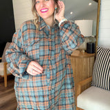 Vintage Teal Oversized Plaid Top
