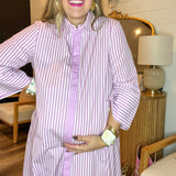 The Daily Button Up Striped Maxi Dress - Orchid