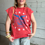{Daydreamer} Johnny Cash Muscle Tank - Red Acid Wash