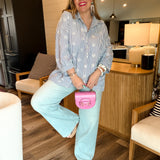 Shelly Embroidered Blouse Top - Blue Shells