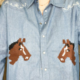 Denim Embroidered Horse Button Up