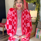 Oversized Checkered Print Knit Cardigan