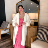 Cream Oversized Textured Knit Cardigan Sweater