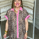 Pink Lady Leopard Button Up Top