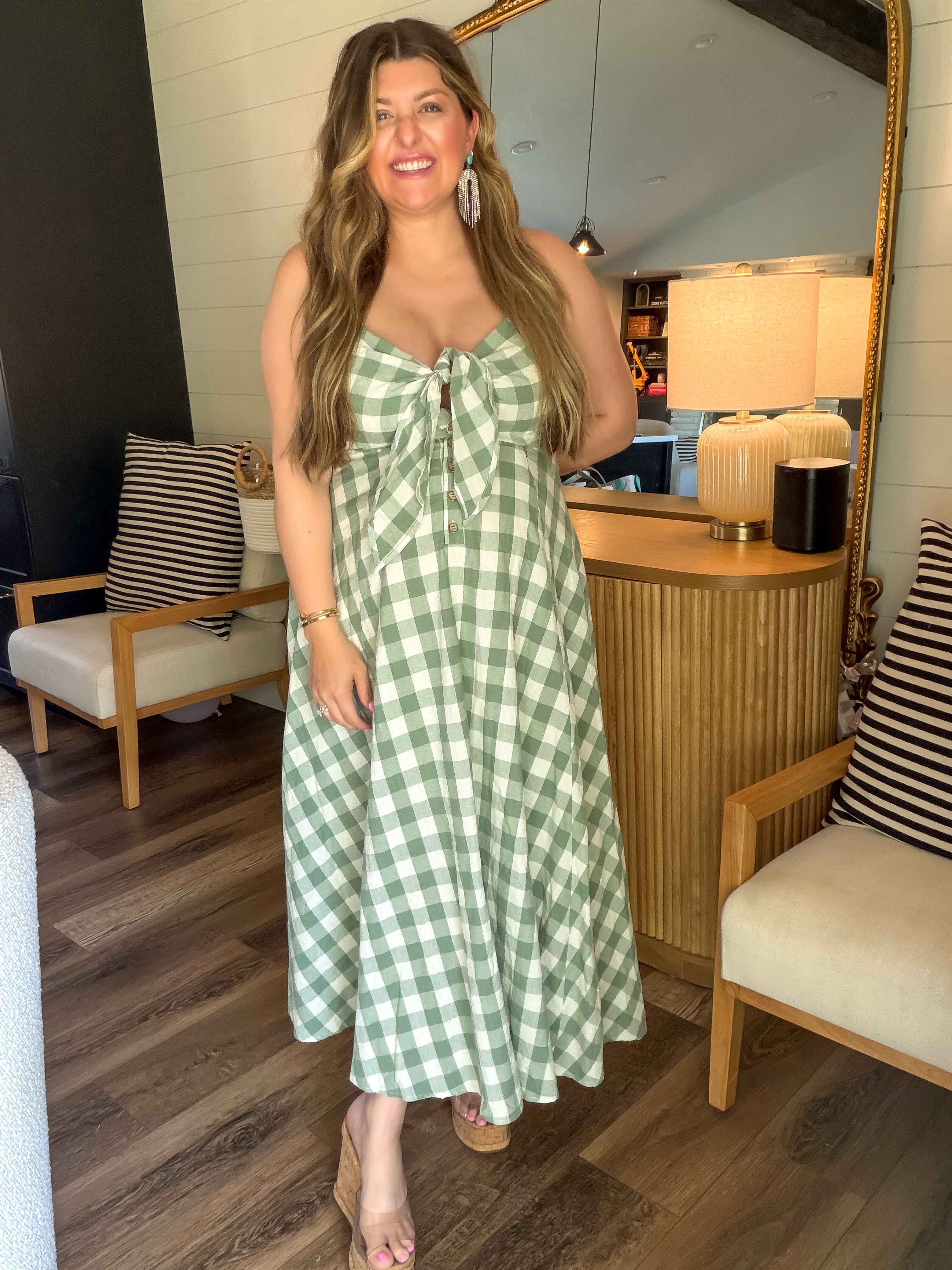 Basil Green Plaid Maxi Dress