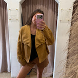 Carmel Latte Suede Bomber Jacket