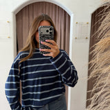 Boyfriend Stripe Long Sleeve Tee - Navy