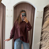 Subtle Plaid Oversized Button Up - Wine