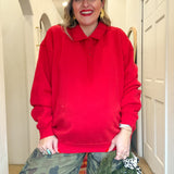 Oversized Polo Collared Pullover - Red