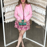 Pink Demure Tweed Blazer - Pearl Bow