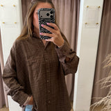 Subtle Plaid Oversized Button Up - Brown