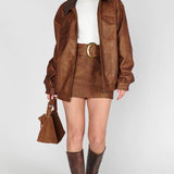 {MUMU} Maverick Mini Skirt - Chestnut Brown Faux Leather