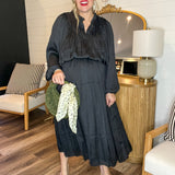 Queen of Spades Black Pleated Midi Dress