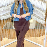 Blue Collar Baddie Button Up Top - Short