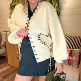 Leopard Laced Up Cardigan Sweater