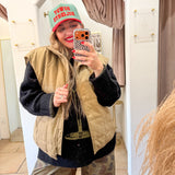 Olive Tan Quilted Zip-Front Vest Jacket