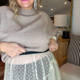 Spotted Sheer Natural Midi Skirt