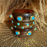 Seraphina Tortoise Resin Bangle With Turquoise Glass Stones In Gold-Plated Brass Settings