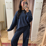 Lucky You Sweater Top - Navy + Cream Stripes