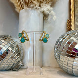 Triple Stone Aquamarine + Pearl Stud Earring