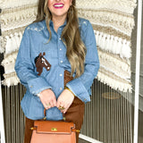 Denim Embroidered Horse Button Up