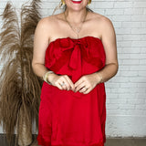 Mini Satin Lace Dress - Red