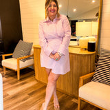 Corporate Collar Mini Pinstripe Dress - Pink