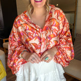 Running Horses Oversized Blouse Top - Coral