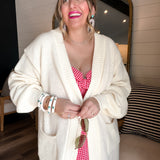 Cream Oversized Textured Knit Cardigan Sweater