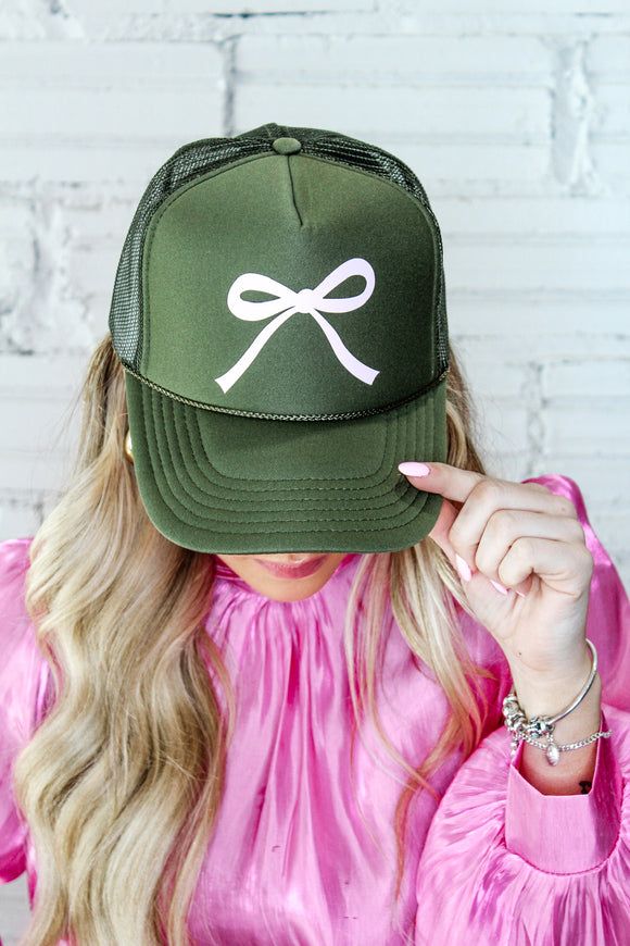 Bow Trucker Hat- Olive
