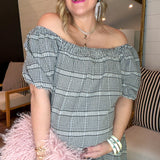 Gingham Off The Shoulder Maxi Dress - Black